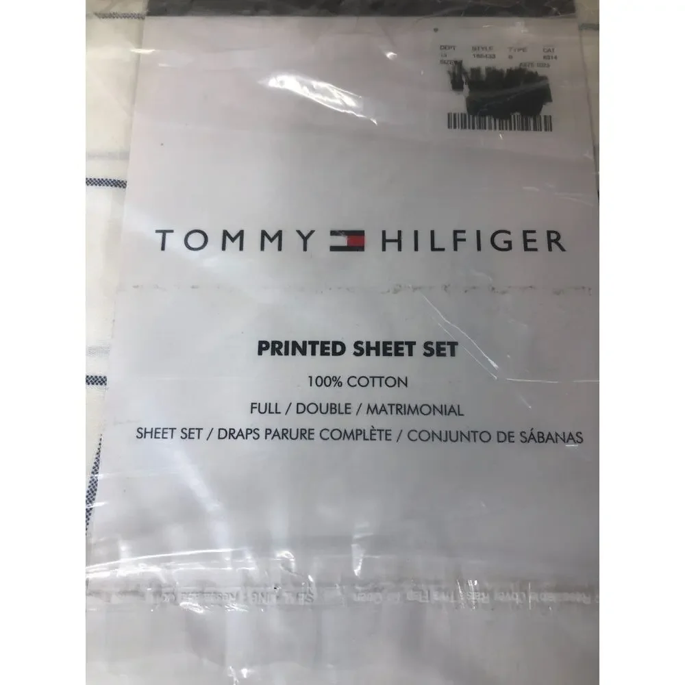 Tommy Hilfiger Full Sheet Set 100% Cotton NEW Blue White